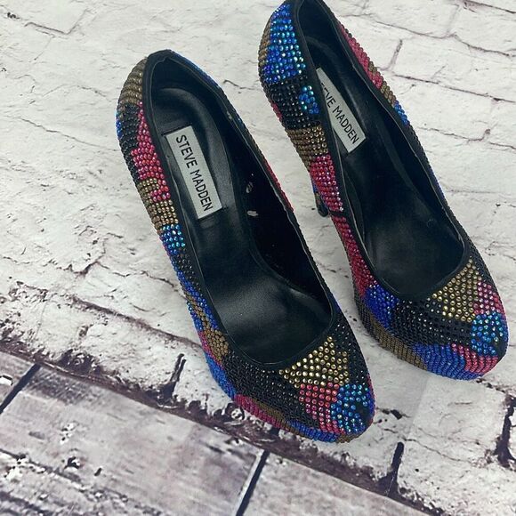Steve Madden Shoes Womens 7.5 Dyvinal Pump Platform Rhinestone Heels Multicolor - Picture 3 of 9